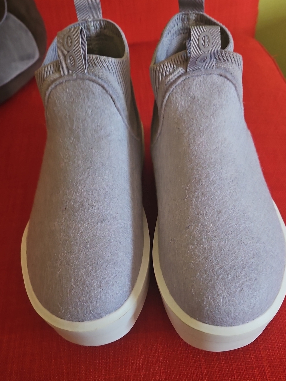 OOFOS Women's Slip-On Ankle Boots in Light Gray with White Sole